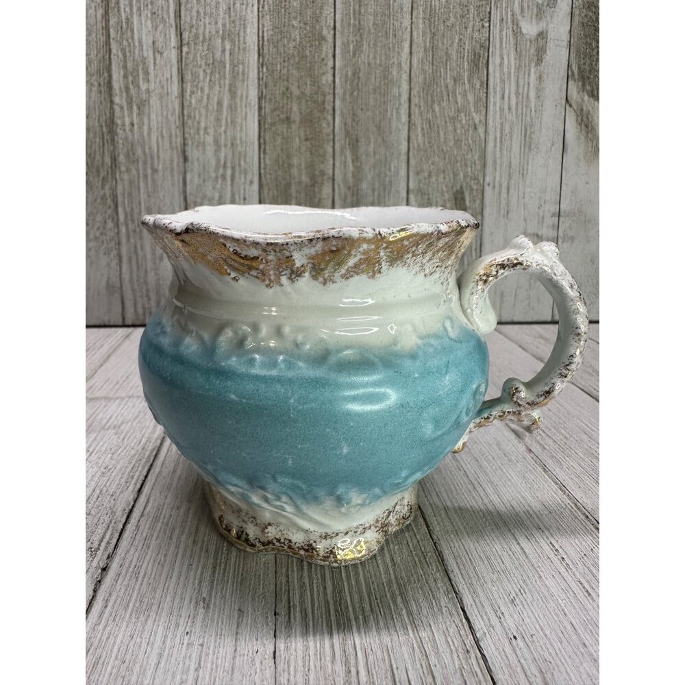 Vtg W.H Grindley &Co England Creamer Pitcher Porcelain Blue White Gold 3.5" Tall